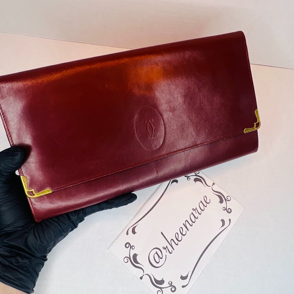 Authentic Vintage Cartier Clutch Bag Mastline Red Leather Unisex - Bordeaux